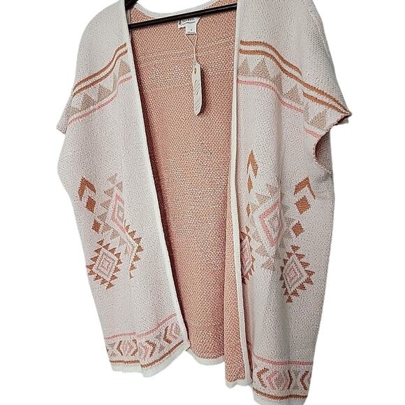 Loveriche S Or Med NEW Cardigan Tribal Aztec Coral Peach Ivory Soft Cozy - Picture 2 of 8